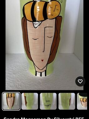 SILVESTRI Hand-Painted Bee Happy Ceramic Vase in Green